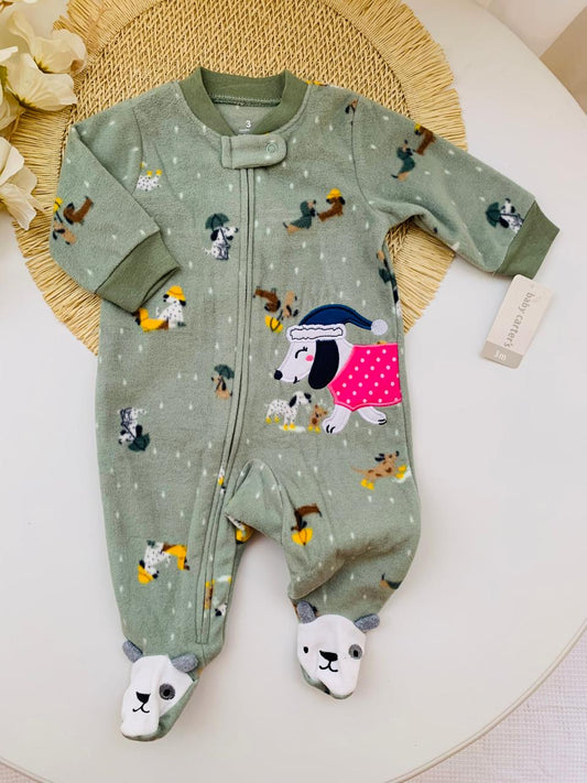 Fleece Embroidered Puppy Sleepsuit
