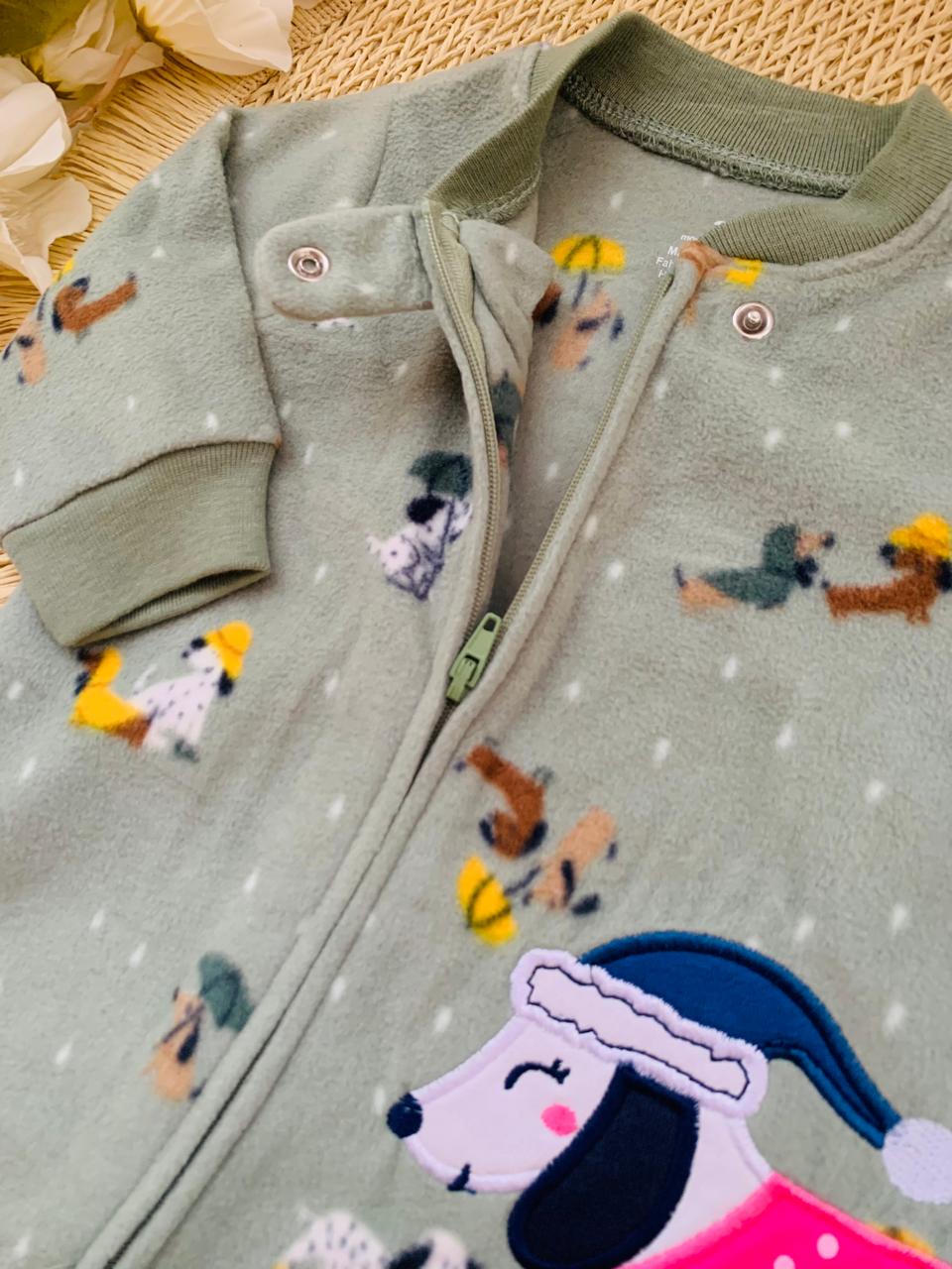 Fleece Embroidered Puppy Sleepsuit