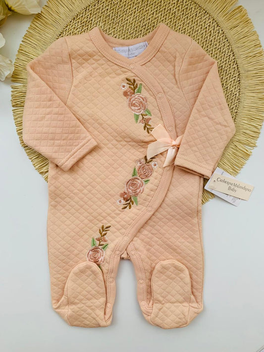 Embroidered Flowers Quilted Sleepsuit