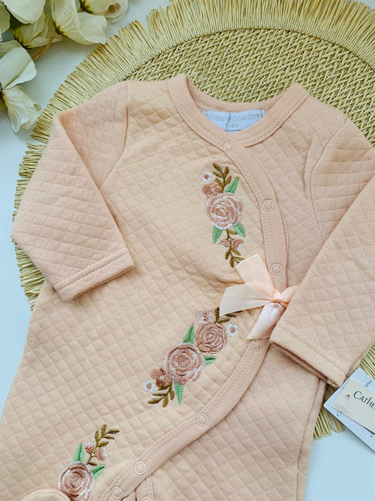 Embroidered Flowers Quilted Sleepsuit