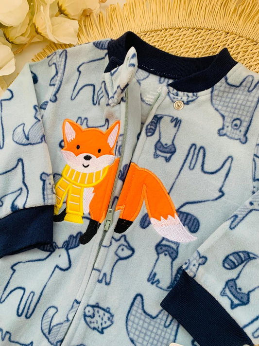 Fleece Embroidered Fox Sleepsuit