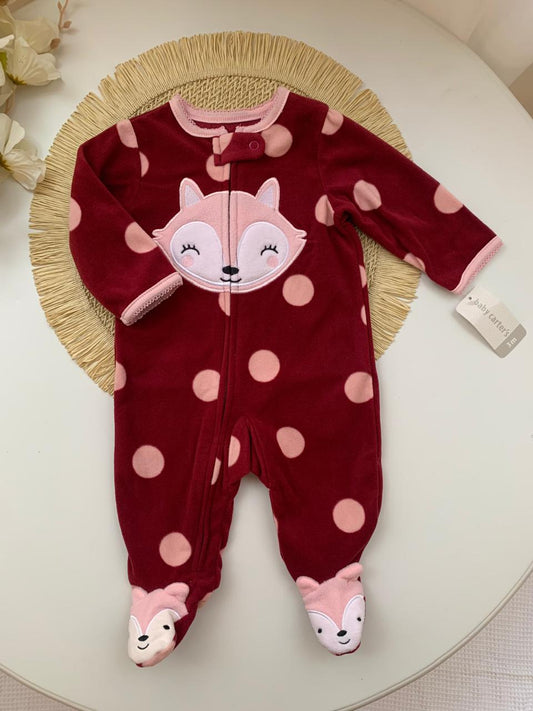 Fleece Embroidered Fox Face Sleepsuit