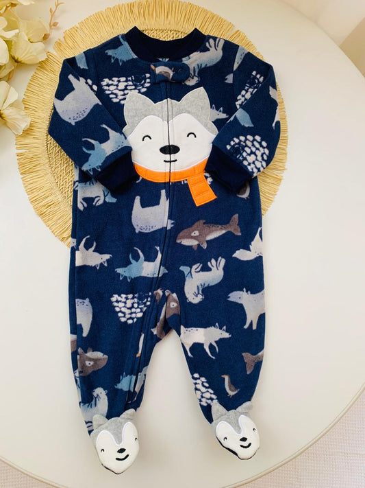 Fleece Embroidered Fox Face Sleepsuit