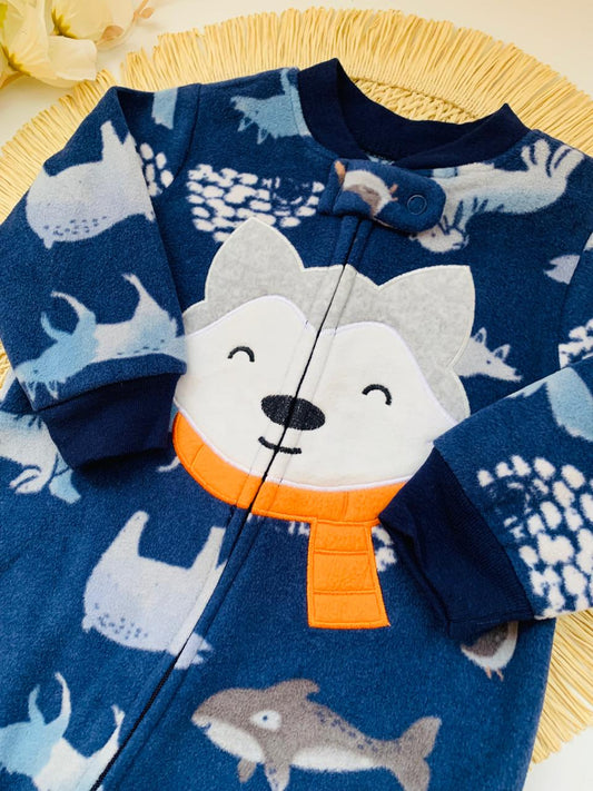 Fleece Embroidered Fox Face Sleepsuit