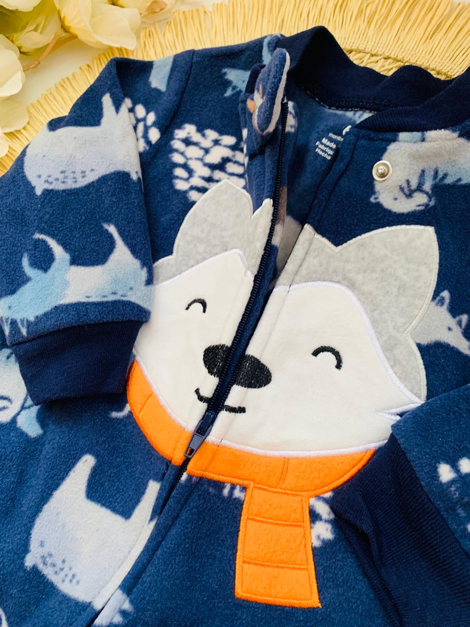 Fleece Embroidered Fox Face Sleepsuit