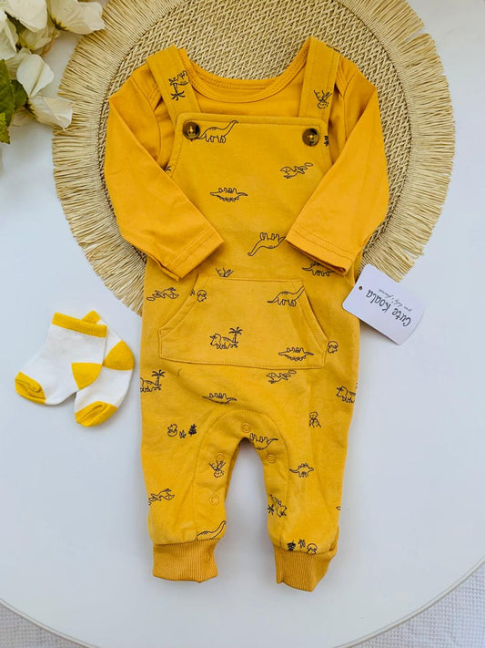 Dinosaurs Dungaree Set with Bodysuit & Socks