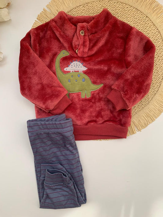 4Pc Velour Dinosaur Shirt , bodysuit with Pack of two Trousers
