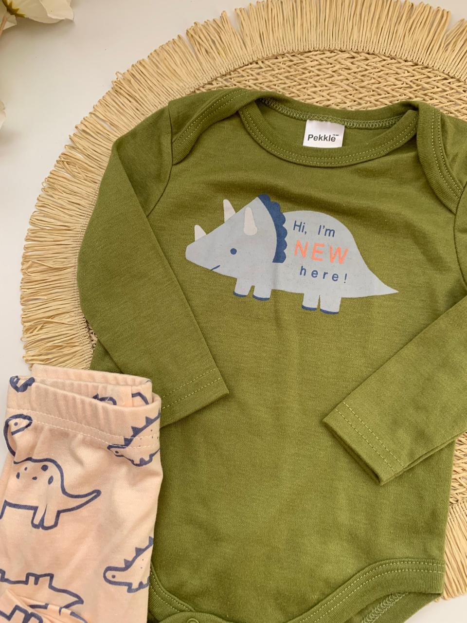 4Pc Velour Dinosaur Shirt , bodysuit with Pack of two Trousers