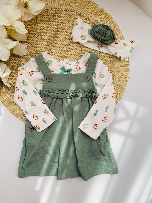 3Pc Fleece lined Frock with Bodysuit & Headband
