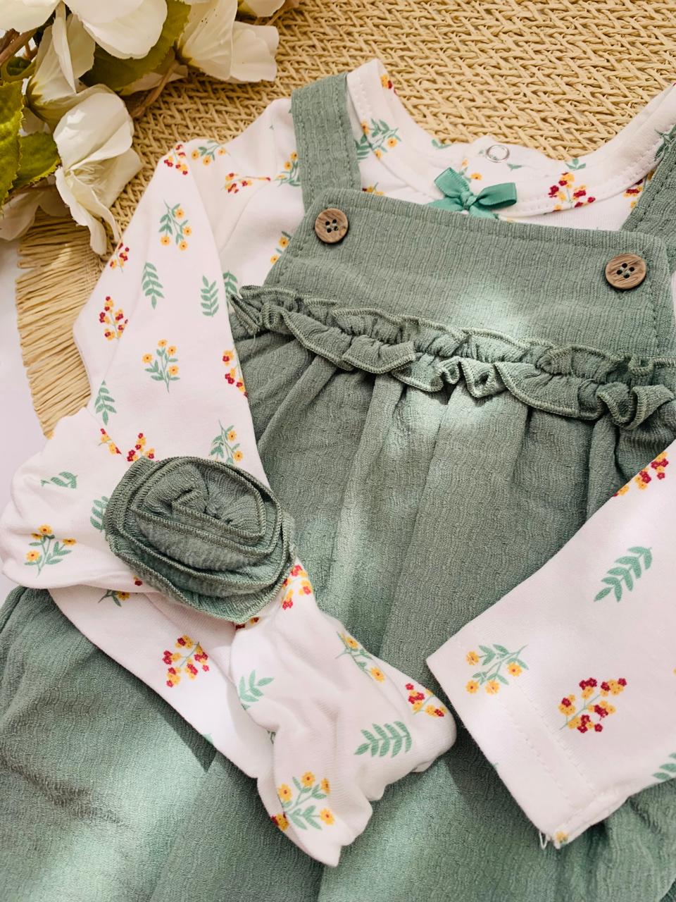 3Pc Fleece lined Frock with Bodysuit & Headband