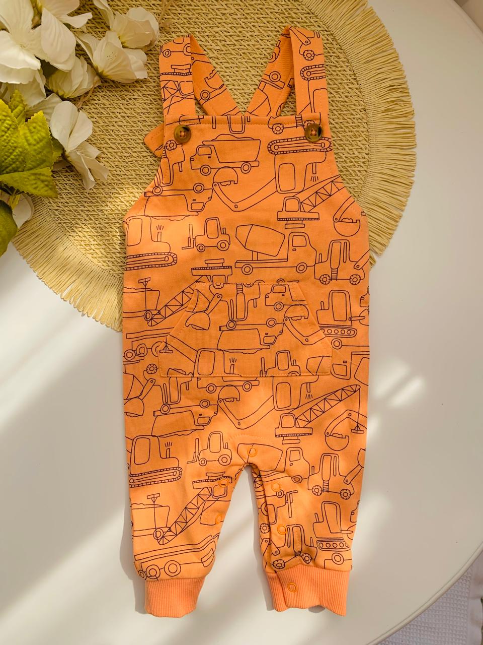 3Pc Vehicles Print Dungarees with Bodysuit & Socks