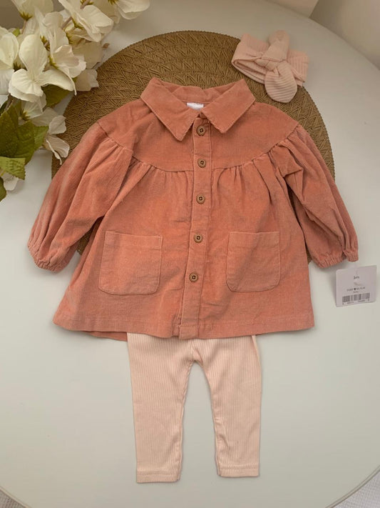 Corduroy Frock with Matching Tights & Headband