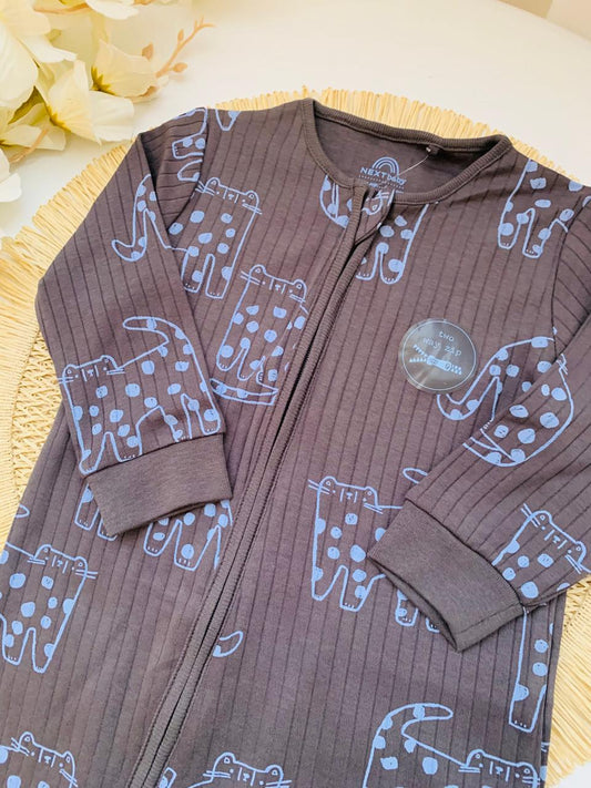 Next Ribbed Cats Print Sleepsuit