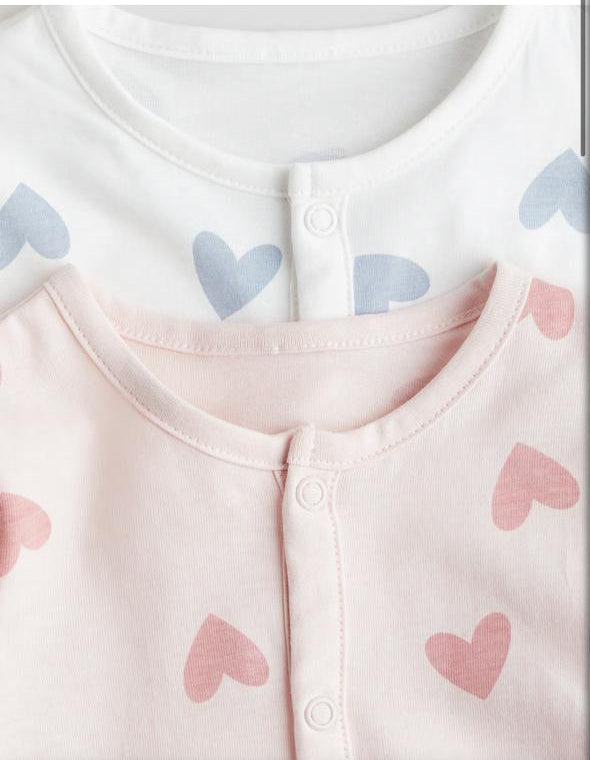 H&M Pack of 2 Printed hearts Sleepsuits
