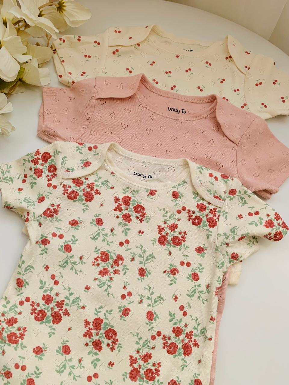 Tu Clothing Pack of 3 Floral Ribbed Bodysuits