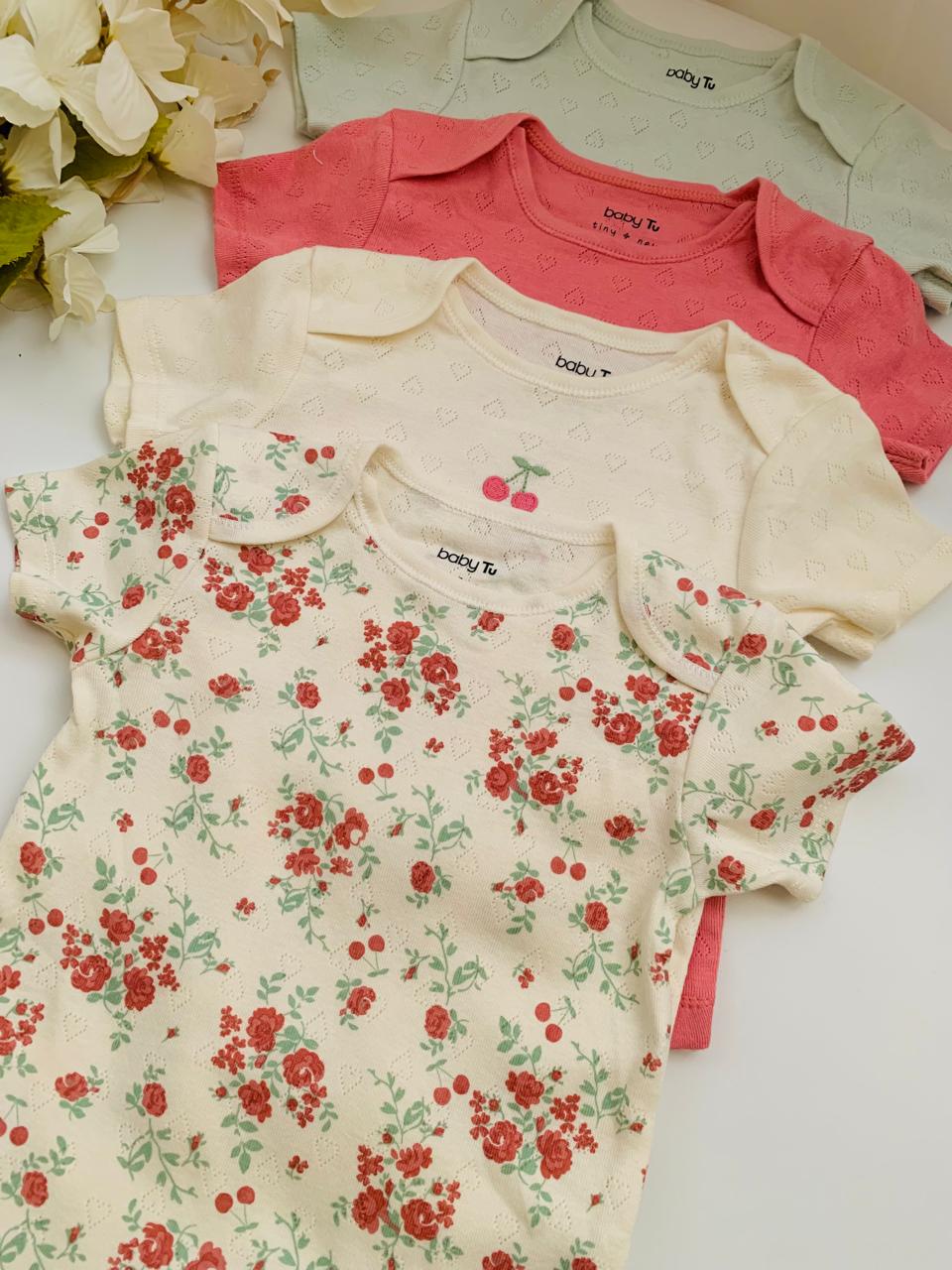 Tu Clothing Pack of 4 Floral Ribbed Bodysuits