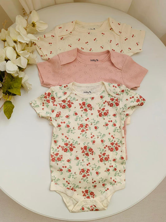 Tu Clothing Pack of 3 Floral Ribbed Bodysuits