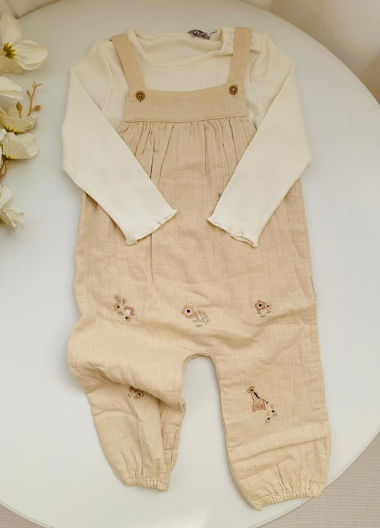 Tu Clothing Giraffe Embroidered Dungarees