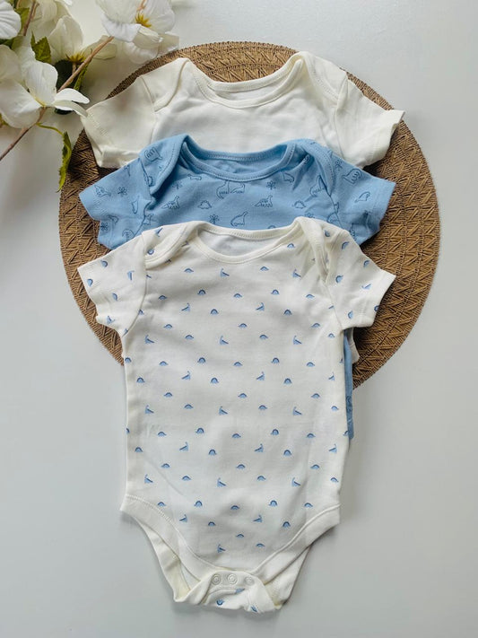 George Pack of 3 Dino Print Half Sleeves Bodysuits