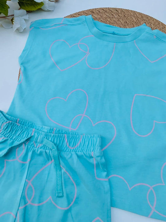 George Hearts Print Shirt & Shorts Set