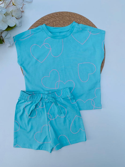 George Hearts Print Shirt & Shorts Set