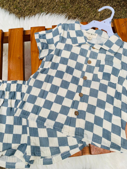 Checked Buttoned Shirt & Shorts Set