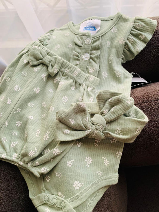 Floral Bodysuit, Shorts with matching Headband
