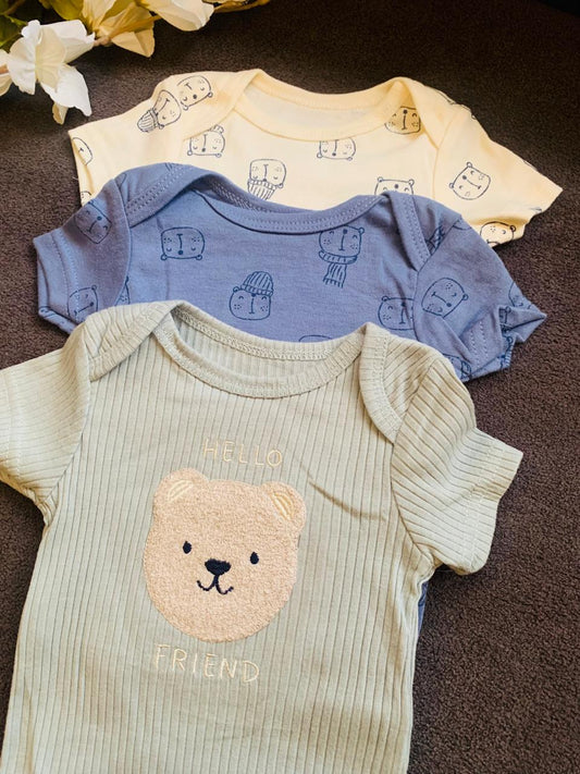 Pack of 3 Embroidered Bear Bodysuits