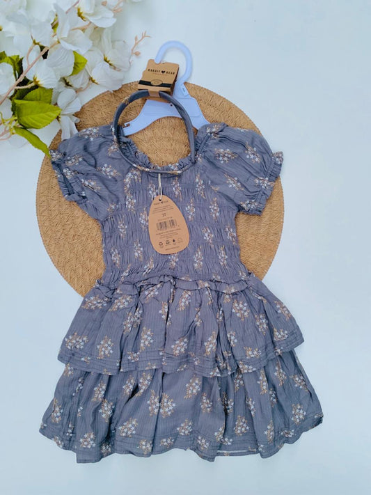 Dark Grey Floral Frock with matching Headband