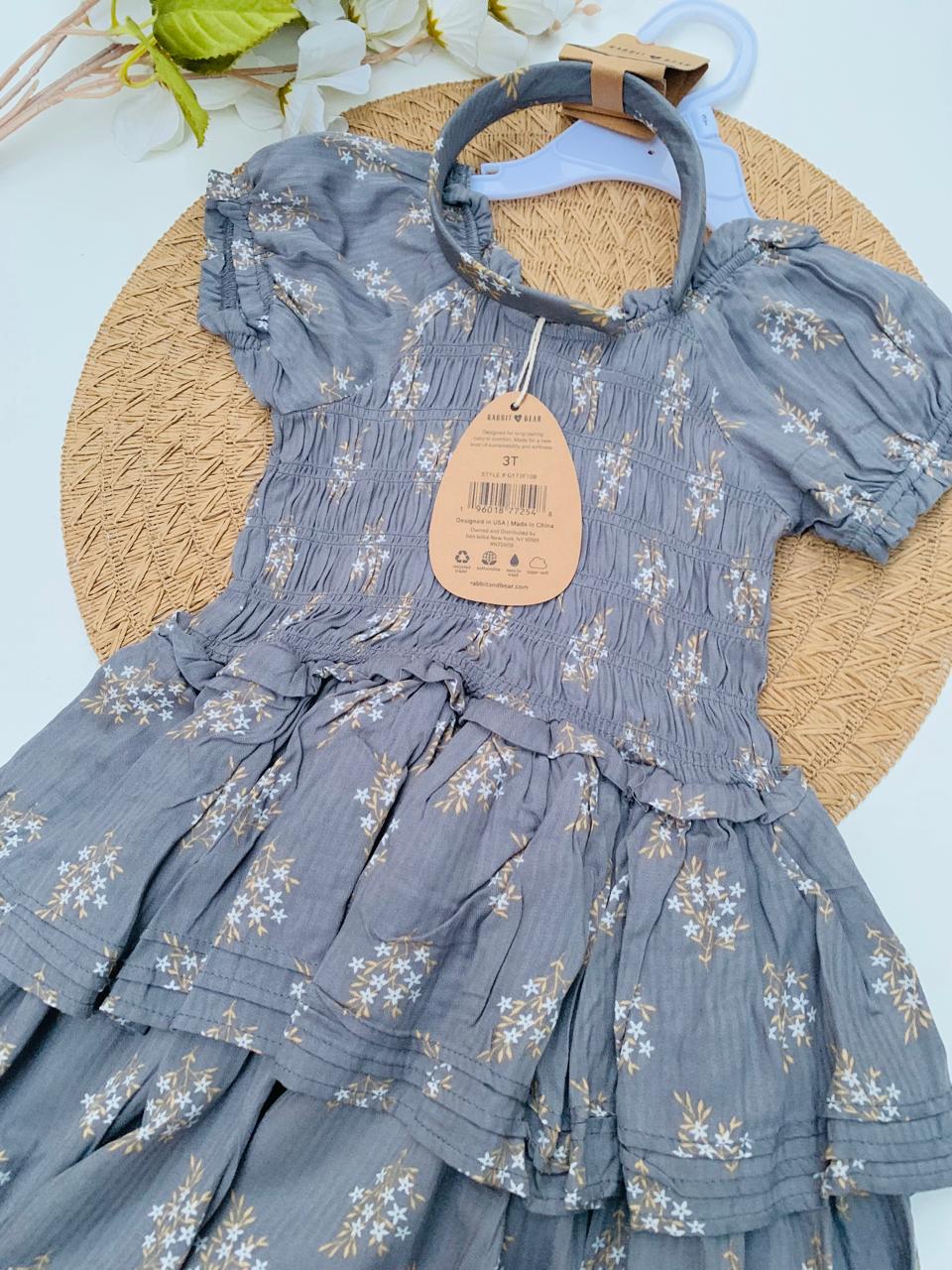 Dark Grey Floral Frock with matching Headband