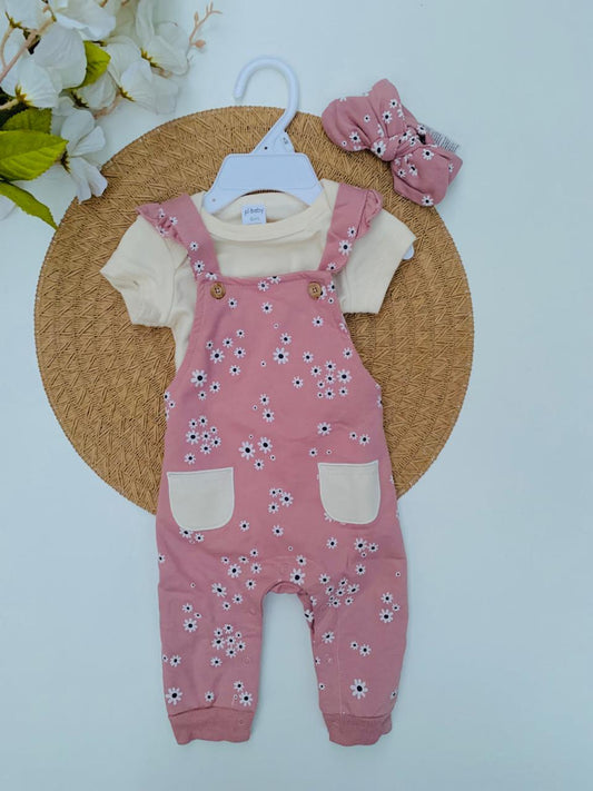 Floral Pink Dungarees with matching Headband