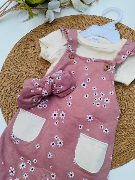 Floral Pink Dungarees with matching Headband