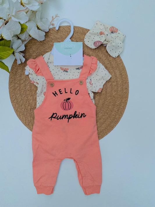 “Hello Pumpkin” Dungarees & Headband Set
