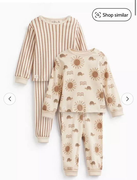 Tu Clothing Pack of 2 Turtle & Stripes Print Pyjamas Set