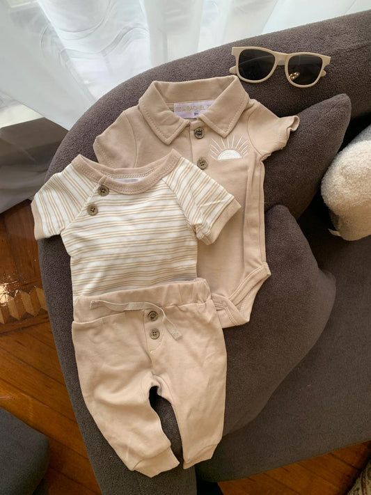 Beige Buttoned 3Pc Set