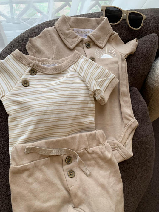 Beige Buttoned 3Pc Set