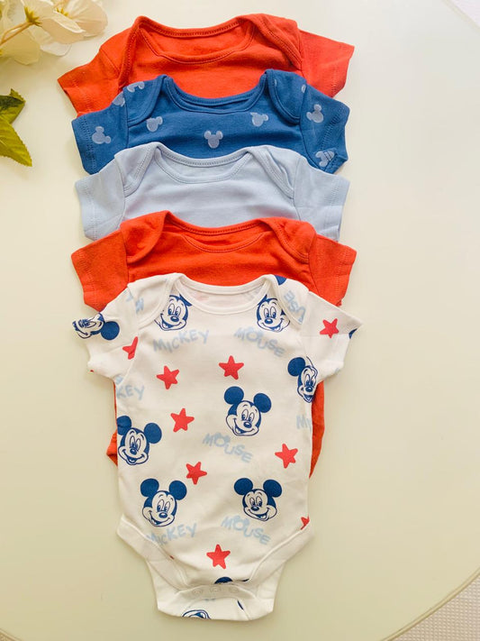 George Pack of 5 Mickey Mouse Print Bodysuits