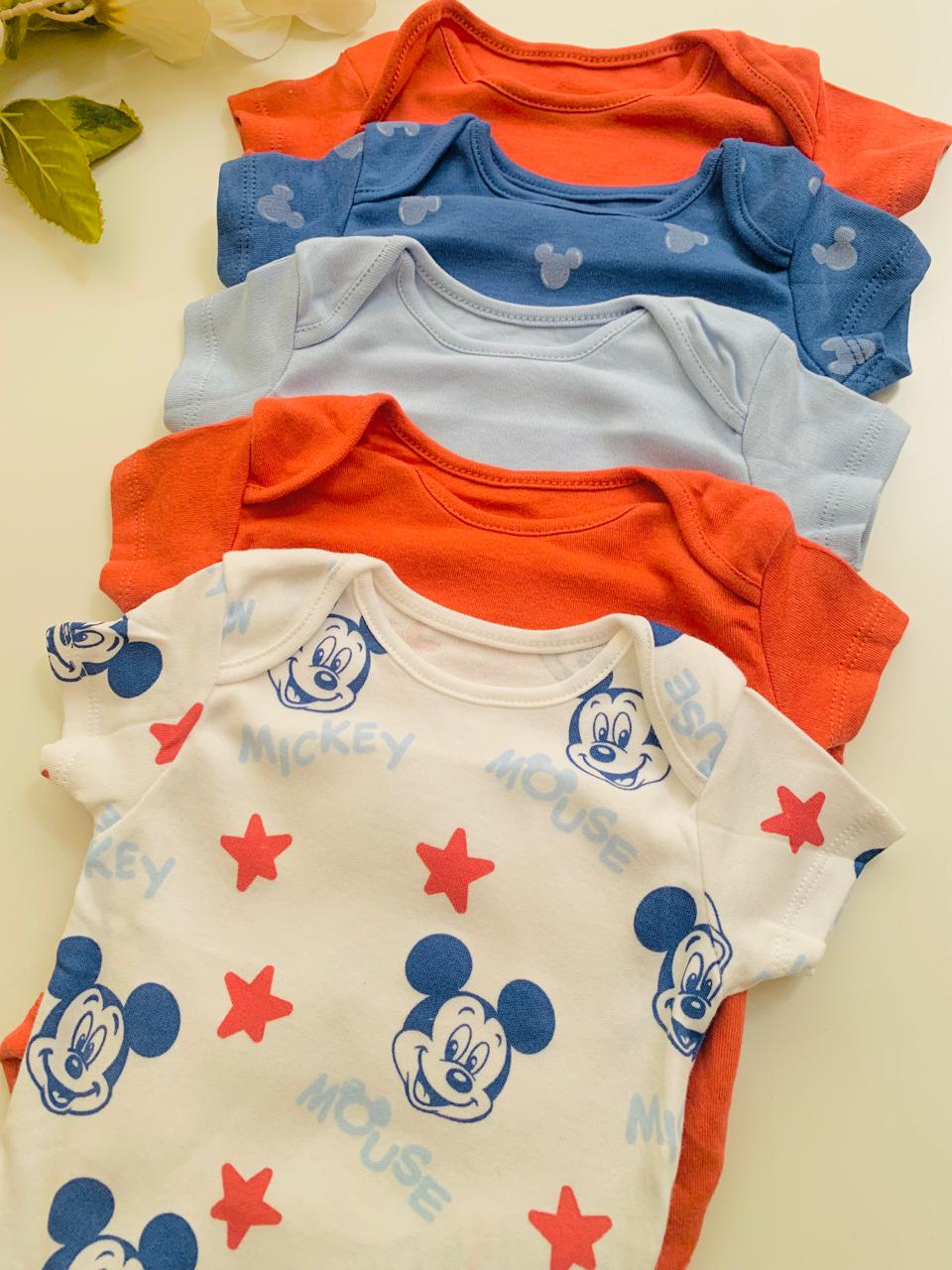 George Pack of 5 Mickey Mouse Print Bodysuits