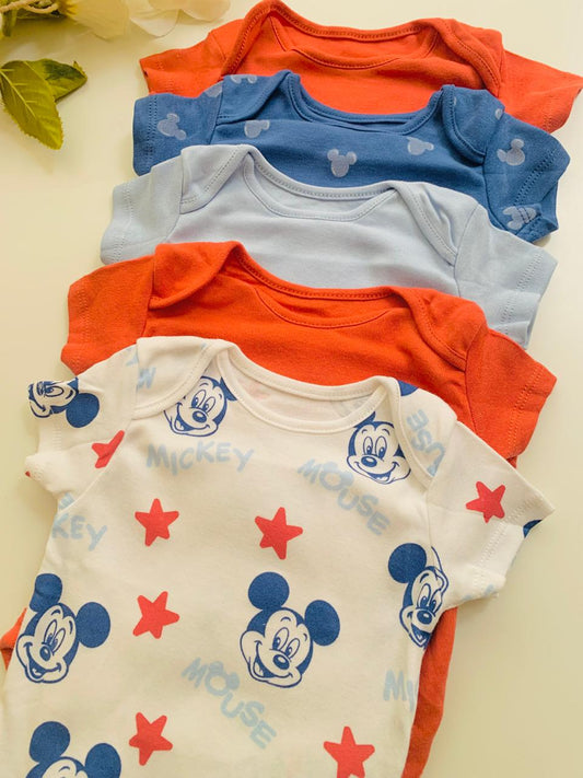 George Pack of 5 Mickey Mouse Print Bodysuits