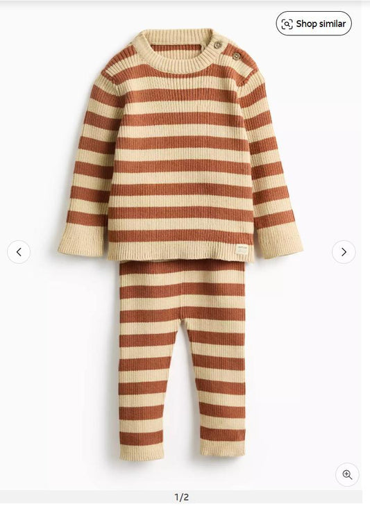 TU Clothing Knitted Rust Striped & Bottoms Set