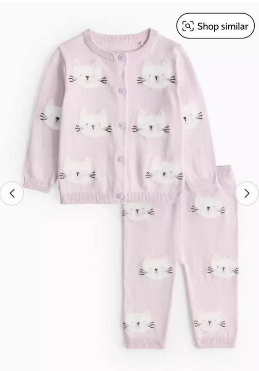 TU Clothing Cat Face Knitted Shirt and Trouser set