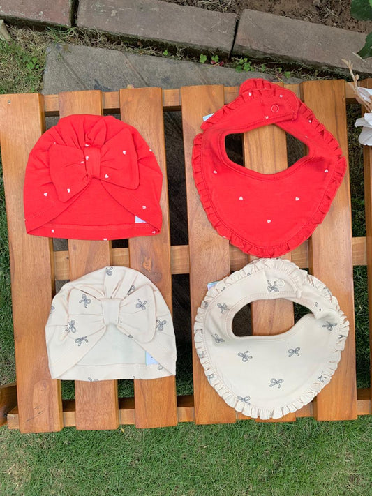 Next Bow Print Pack of 2 Caps and Bibs Set