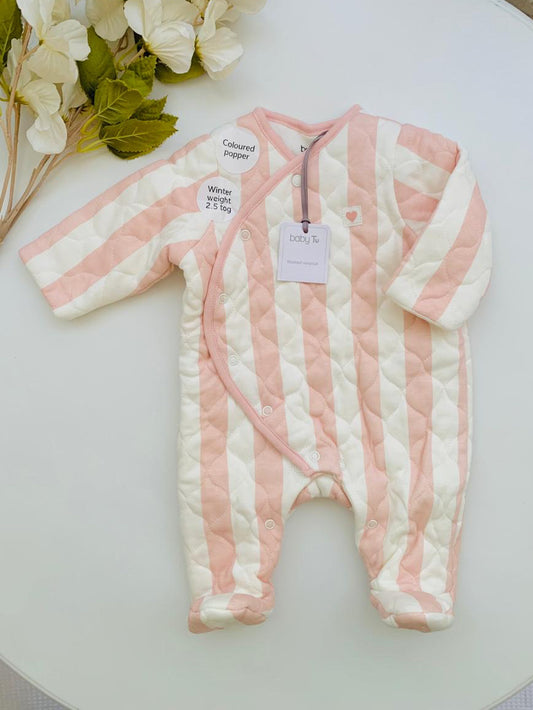 TU Clothing Striped Print Quilted Sleepsuit