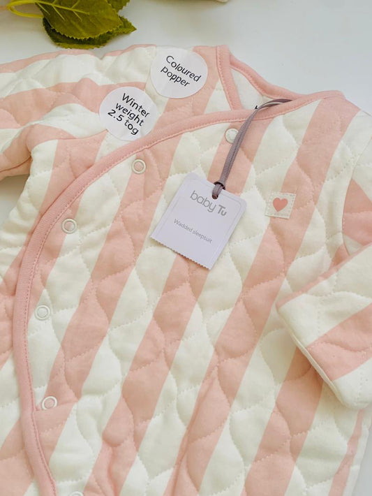TU Clothing Striped Print Quilted Sleepsuit