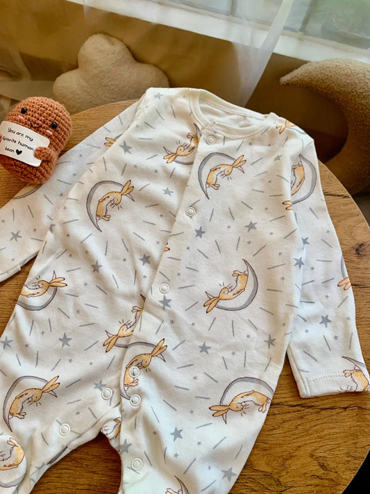 George Bunny on Moon print Sleepsuit