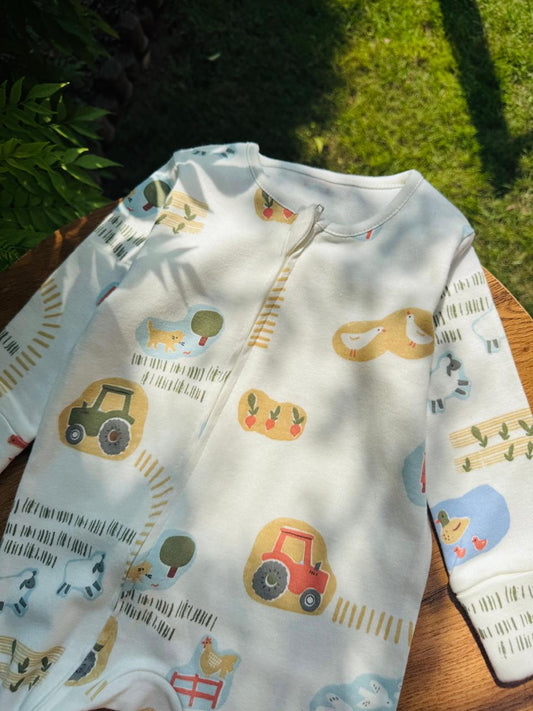 George Farmyard story print Sleepsuit