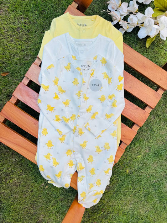 Tu Clothing pack of 3 Duck Print Sleepsuits