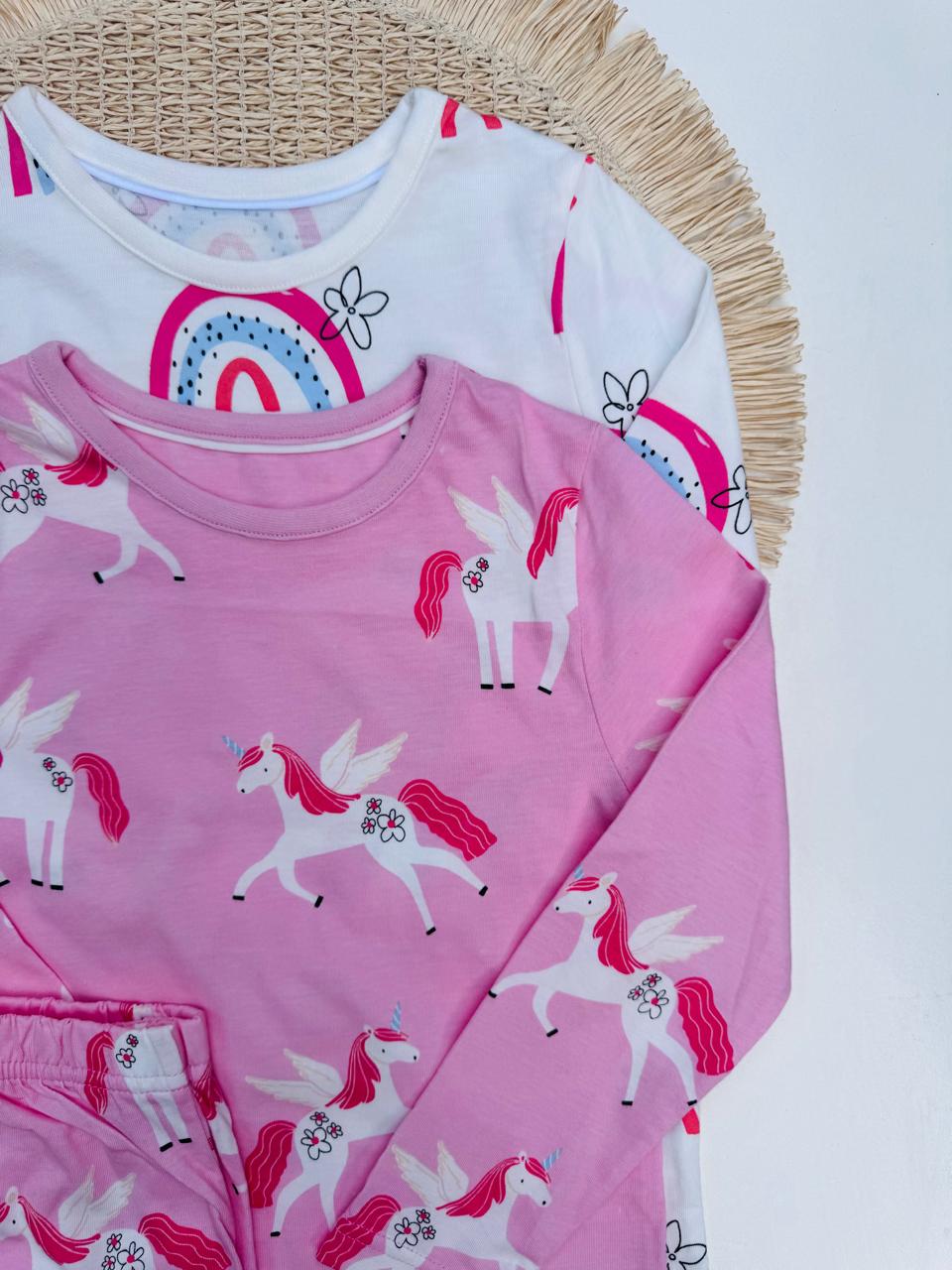 George Pack of 2 Unicorns & Rainbow print Pyjamas Set