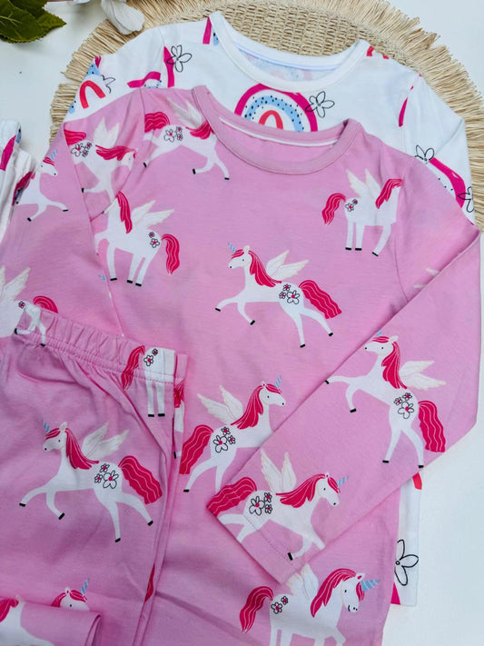 George Pack of 2 Unicorns & Rainbow print Pyjamas Set