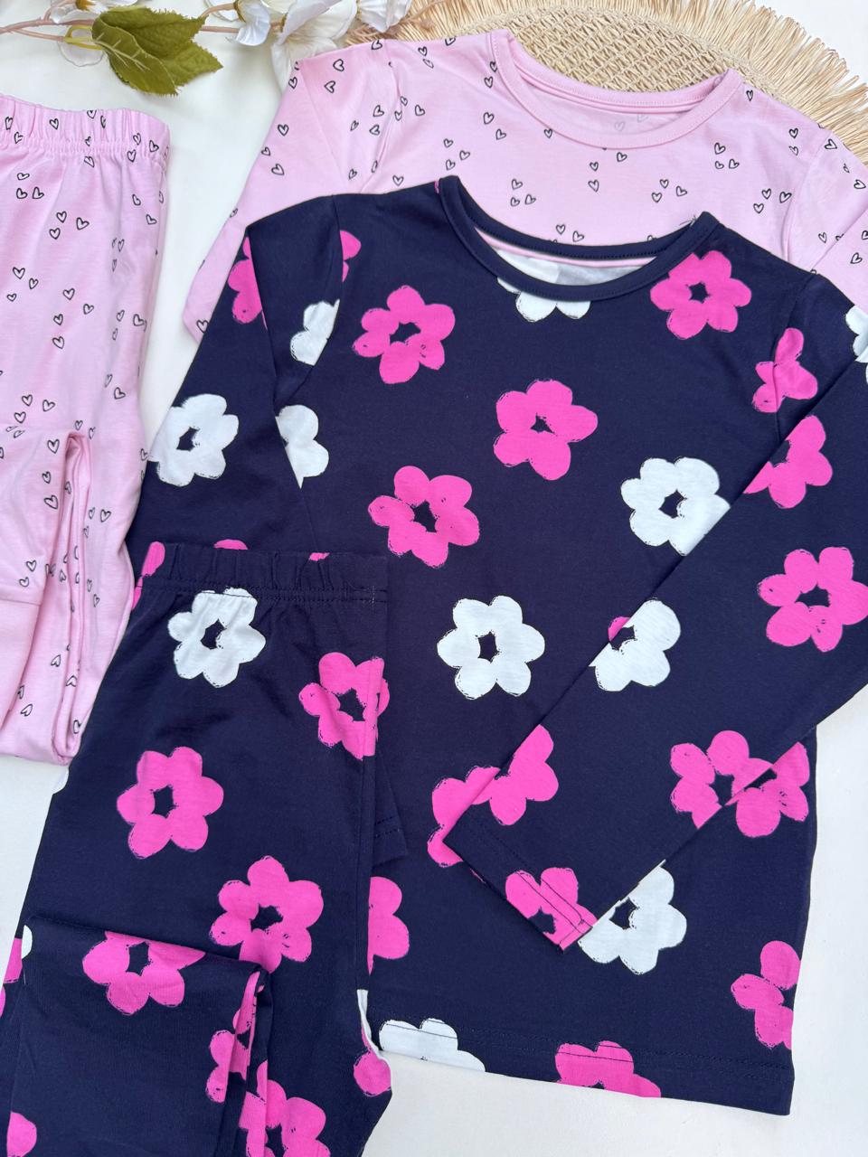 George Pack of 2 Flowers & Hearts print Pyjamas Set